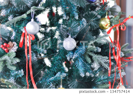 Christmas tree and Christmas decoration , artificial pine tree 134757414
