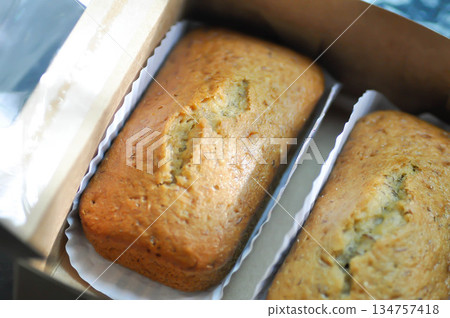 banana cake or banana bread or almond bread , loaf of bread 134757418