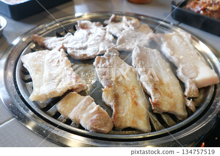 grilled pork , grilled pork in the oven or Korean barbecue grilled pork , grilled pork in the oven or Korean barbecue 134757519