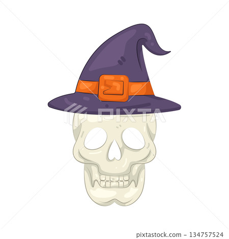 Illustration of skull wearing witch hat Illustration of skull wearing witch hat 134757524