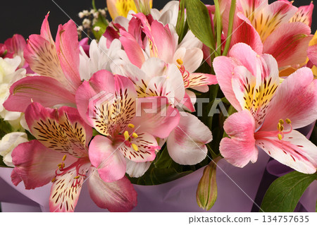 Bouquet of flowers, chrysanthemum, rose, lily, carnation. 134757635