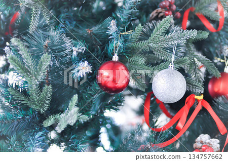 Christmas tree and Christmas decoration , artificial pine tree 134757662