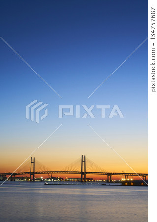 Sunrise over Yokohama Port, Yokohama Bay Bridge, Yokohama City 134757687