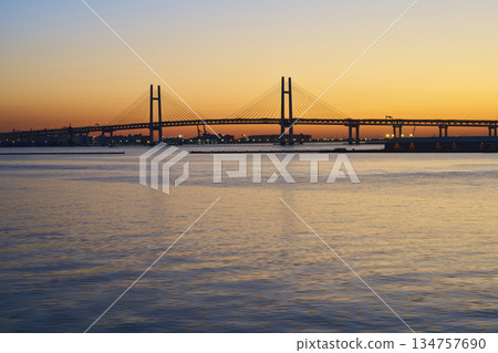 Sunrise over Yokohama Port, Yokohama Bay Bridge, Yokohama City 134757690