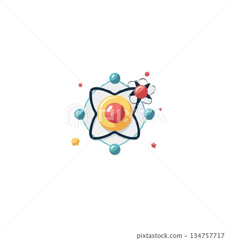 Abstract atomic core with electron orbiting model illustration for science and physics conceptual 134757717