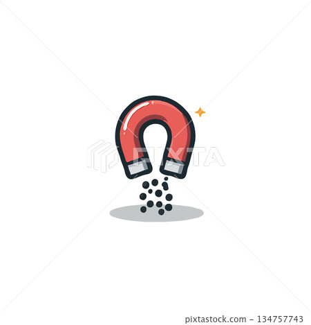 Stylized magnet attracting black particles conveying scientific concept illustration in simplistic Stylized magnet attracting black particles conveying scientific concept illustration in simplistic 134757743