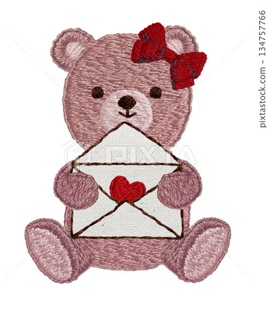 [Love letter and teddy bear] Hand-embroidered illustration material 134757766