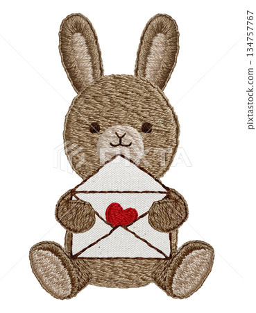 [Love letter and stuffed rabbit] Hand-embroidered illustration material 134757767
