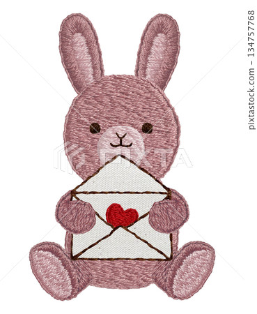 [Love letter and stuffed rabbit] Hand-embroidered illustration material 134757768