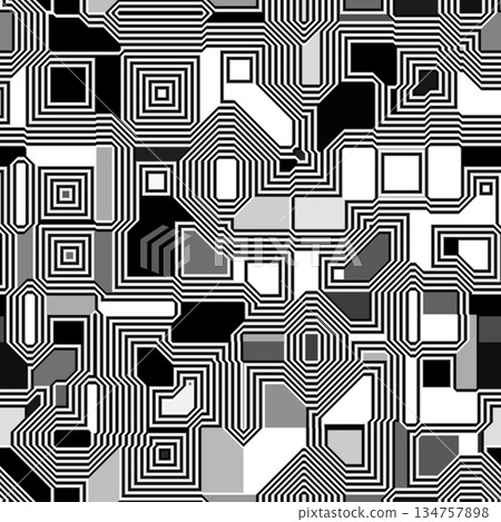 Abstract seamless pattern of glowing circuit board lines. 134757898
