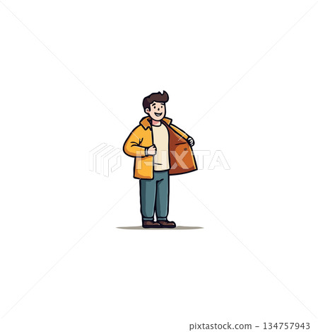 A charming illustration depicting a man in a stylish coat, capturing urban fashion and lifestyle 134757943