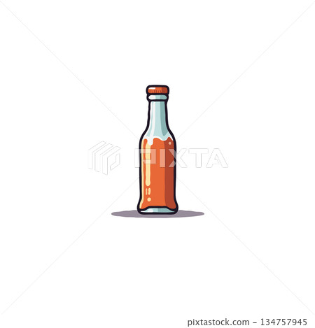 Whimsical orange drink in glass bottle illustration offers simplistic design for modern visuals Whimsical orange drink in glass bottle illustration offers simplistic design for modern visuals 134757945