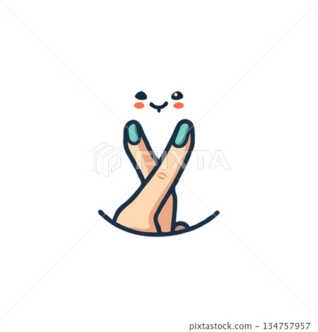 Expressive fingers forming heart shape with cartoon face embodying love and affection in cute design 134757957