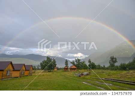 Full double rainbow over the forest 134757970