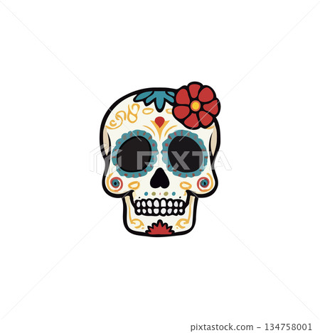 Festive sugar skull adorned with vibrant floral patterns and intricate designs celebrating the day Festive sugar skull adorned with vibrant floral patterns and intricate designs celebrating the day 134758001