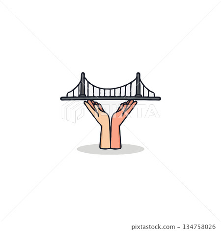 Hands offering architectural bridge structure symbolizing connection engineering architecture and Hands offering architectural bridge structure symbolizing connection engineering architecture and 134758026