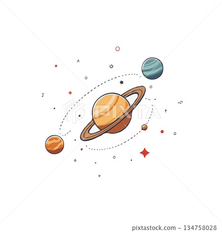Whimsical depiction of planetary alignment: A simplistic universe exploration with cosmic elements 134758028