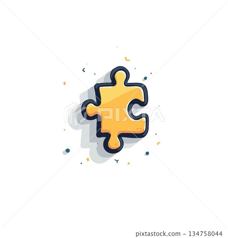 Cartoon style golden jigsaw piece conveying problem solving and connection with creative concept 134758044