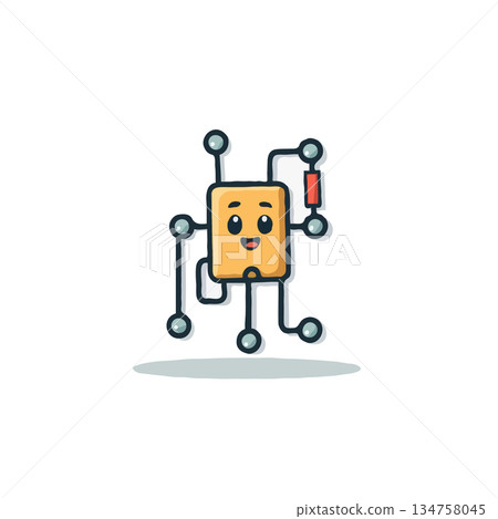 Animated technology buddy holding resistor showcases joyful circuits and friendly technological 134758045