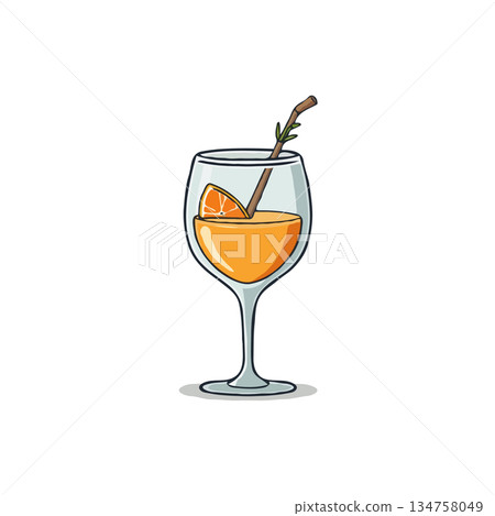 Refreshing citrus drink in elegant glass with eco friendly straw evoking summertime relaxation and 134758049