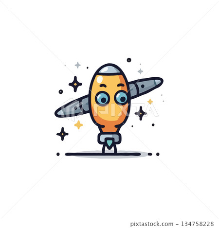 Whimsical robot character illustration floating amidst twinkling stars and a clean white backdrop Whimsical robot character illustration floating amidst twinkling stars and a clean white backdrop 134758228
