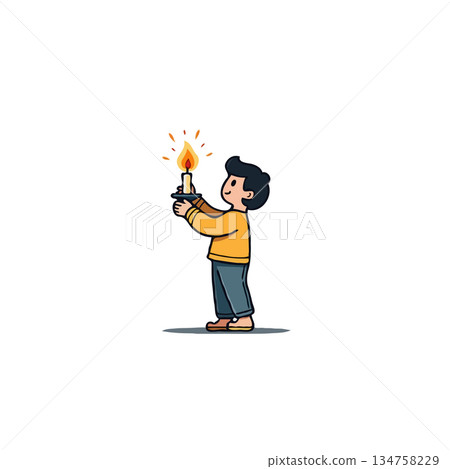 Illustrative depiction of a child holding a glowing candle, a serene exploration of light in 134758229