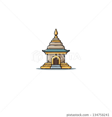 Stylized depiction of a miniature pagoda-like structure with whimsical architectural features on 134758241