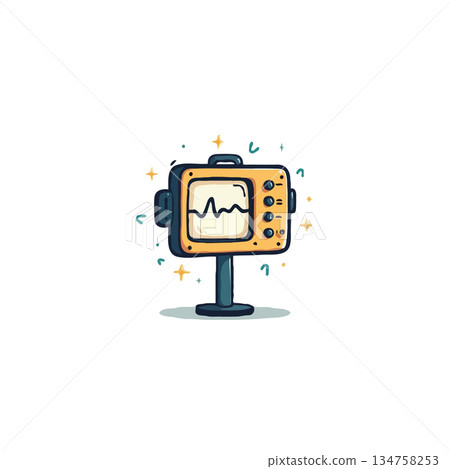 Vintage cartoon oscilloscope displaying wavy signal for science illustration and retro technology Vintage cartoon oscilloscope displaying wavy signal for science illustration and retro technology 134758253