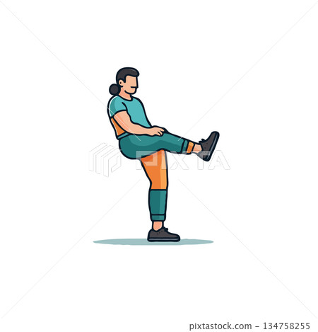 Person demonstrating leg extension exercise for fitness wellness and flexibility enhancing Person demonstrating leg extension exercise for fitness wellness and flexibility enhancing 134758255