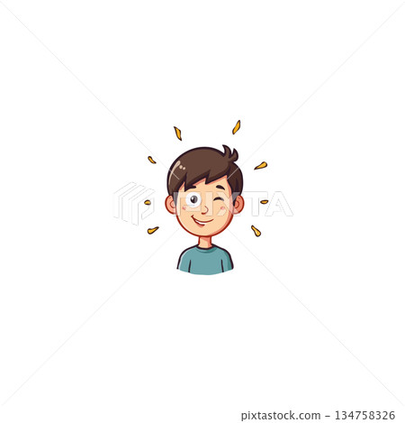 Cartoon boy character playfully winking with sparkling aura expressing cheerful mood and childlike Cartoon boy character playfully winking with sparkling aura expressing cheerful mood and childlike 134758326
