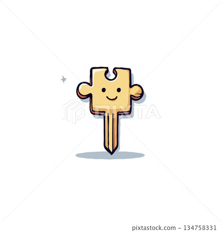 A playful puzzle piece illustration with a key shape embodying connection and problem solving 134758331