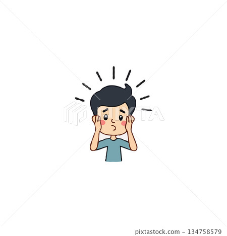 Surprised and startled boy with hands on cheeks expressing shock in a cartoon style illustration Surprised and startled boy with hands on cheeks expressing shock in a cartoon style illustration 134758579