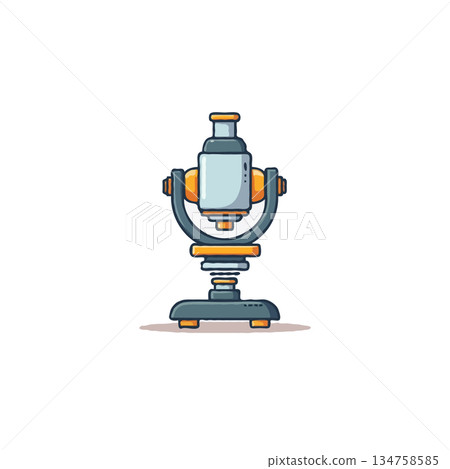 Detailed line art illustration of a laboratory microscope showcasing scientific precision and 134758585
