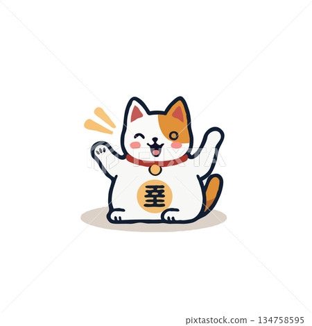Lucky charm cat illustration with waving paws bringing joy and prosperity a whimsical design on a 134758595