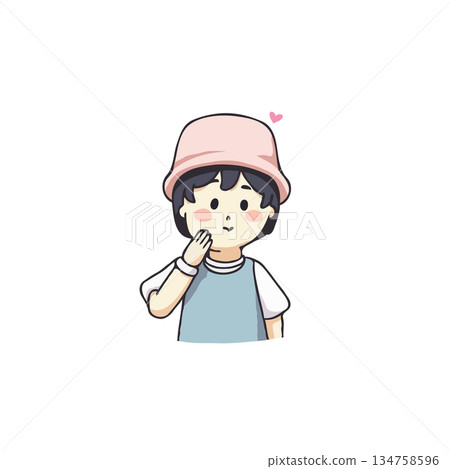 Charming hand drawn illustration featuring a cute child in pastel colors evoking youthful Charming hand drawn illustration featuring a cute child in pastel colors evoking youthful 134758596