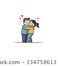Affectionate embrace in cartoon style illustrating love and companionship between two individuals 134758613