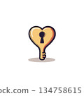 Conceptual illustration of a heart-shaped key offering access symbolizing unlocking emotions and 134758615