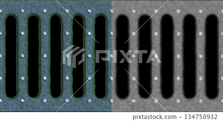 Rustic metal vent floor for drainage purpose. Vent background via an alpha channel. Rustic metal vent floor for drainage purpose. Vent background via an alpha channel. 134758932