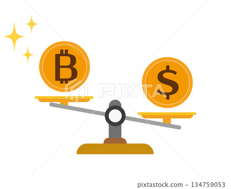 美元和比特幣（虛擬貨幣）的圖示 134759053