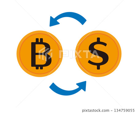 美元和比特幣（虛擬貨幣）的圖示 134759055