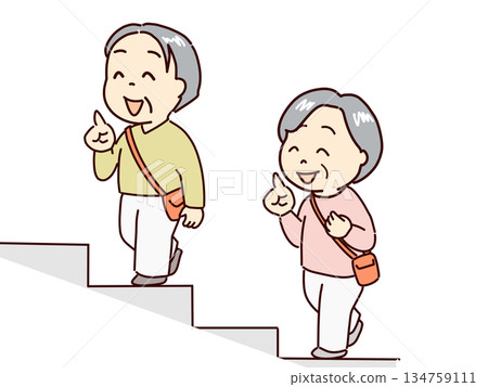 老人家精神抖擻出門，爬樓梯 134759111