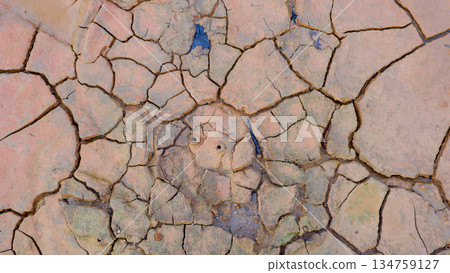Top View Texture of Heavily Cracked Dry Mud 134759127