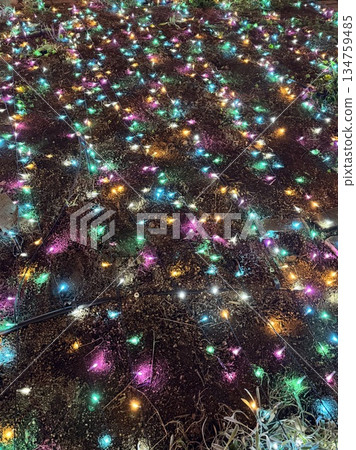 五彩繽紛的燈光照耀著地面 134759485