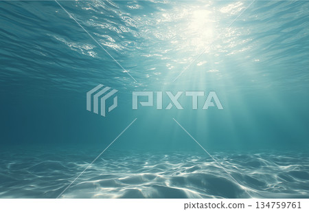 Beautiful underwater background effect with flickering light shining into the sea | Mysterious and fantastical atmosphere 134759761