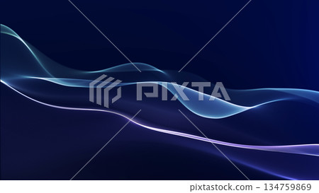Minimal abstract waves with smooth purple and blue gradient lines. Clean futuristic digital flow on dark background. 134759869