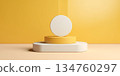Yellow podium stage display cosmetic minimalism by generative AI tools 134760297