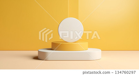 Yellow podium stage display cosmetic minimalism by generative AI tools 134760297