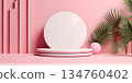 Pink podium stage display minimalism clay texture by generative AI tools 134760402