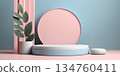 Pink podium stage display minimalism clay texture by generative AI tools 134760411