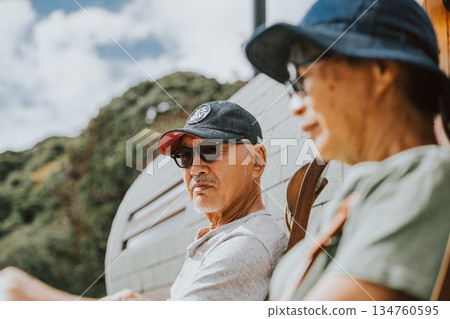 An elderly couple taking a break outdoors (Photo courtesy of Oki Seaside Resort Miyabi) An elderly couple taking a break outdoors (Photo courtesy of Oki Seaside Resort Miyabi) 134760595